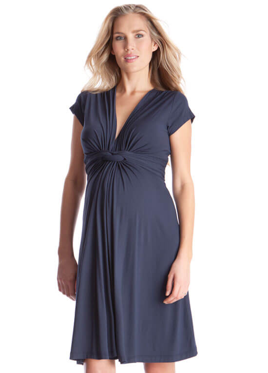 Navy Blue Knot Front Short Sleeve Maternity Dress by Seraphine