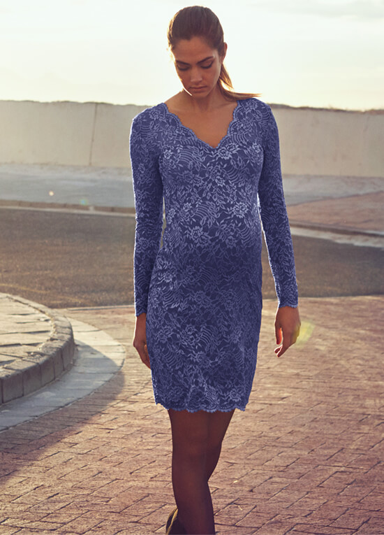 Beautiful Lace Maternity Evening Dress in Blue by Queen mum