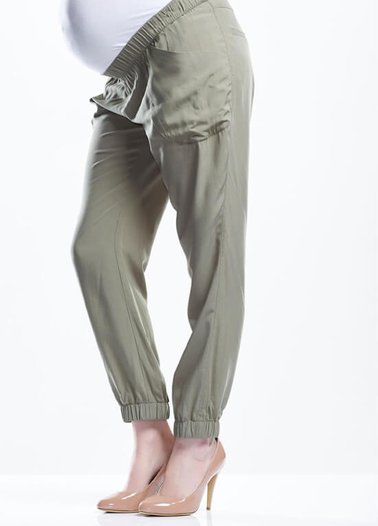 Lightweight Relaxed Maternity Pants in Khaki by Soon Maternity