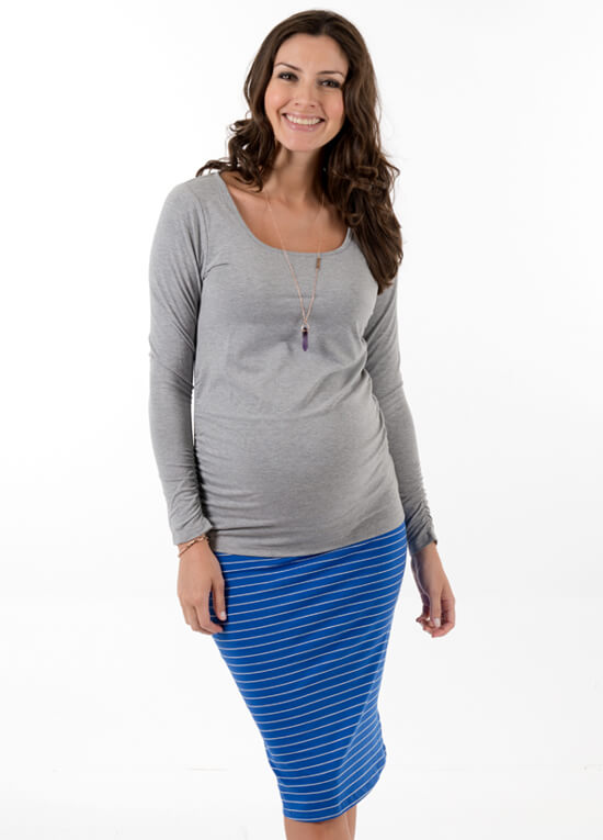 Madelyn Maternity Skirt in Blue Stripe by Trimester Clothing