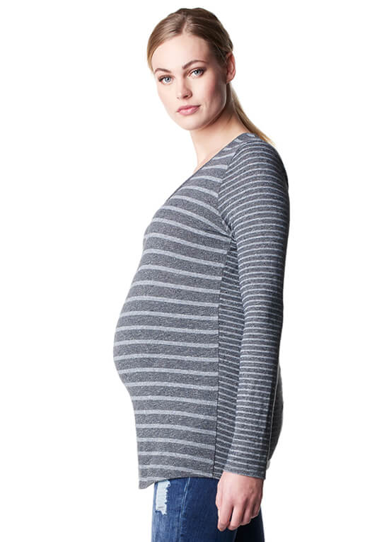 Britt Grey Mix Stripe Maternity Top by Noppies