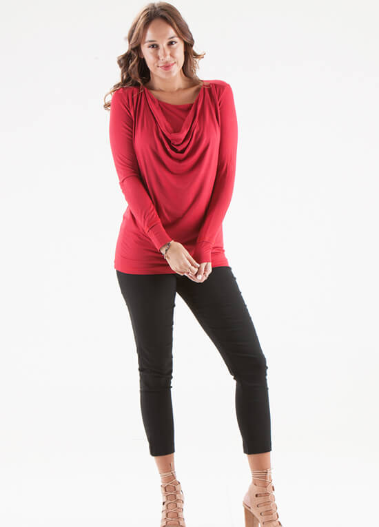 Floressa Joyanna Cowl Neck Maternity Nursing Top in Red | Queen Bee