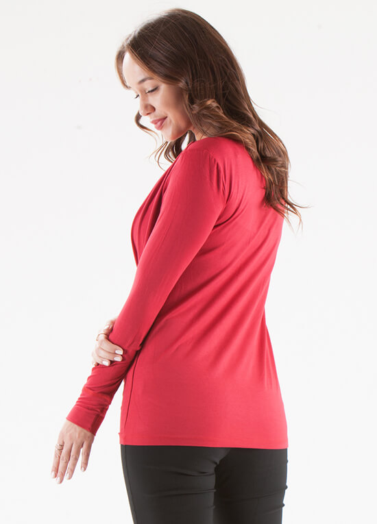 Floressa - Joyanna Cowl Neck Maternity Nursing Top in Red