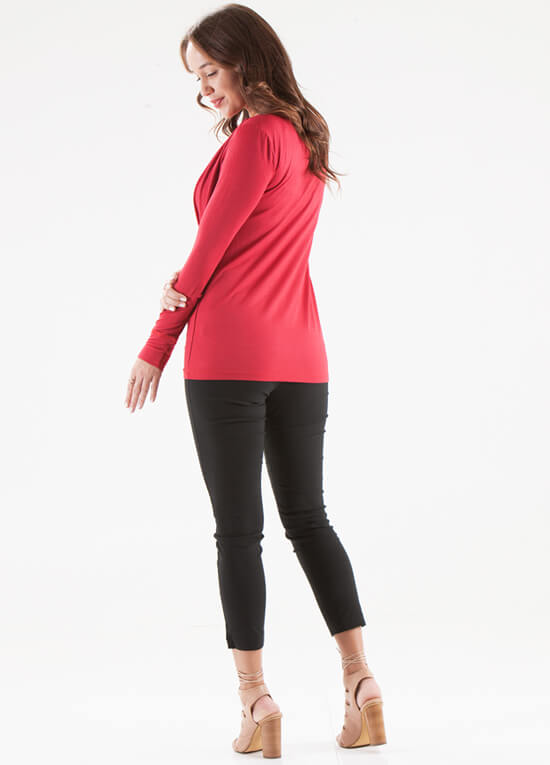 Floressa Joyanna Cowl Neck Maternity Nursing Top in Red | Queen Bee