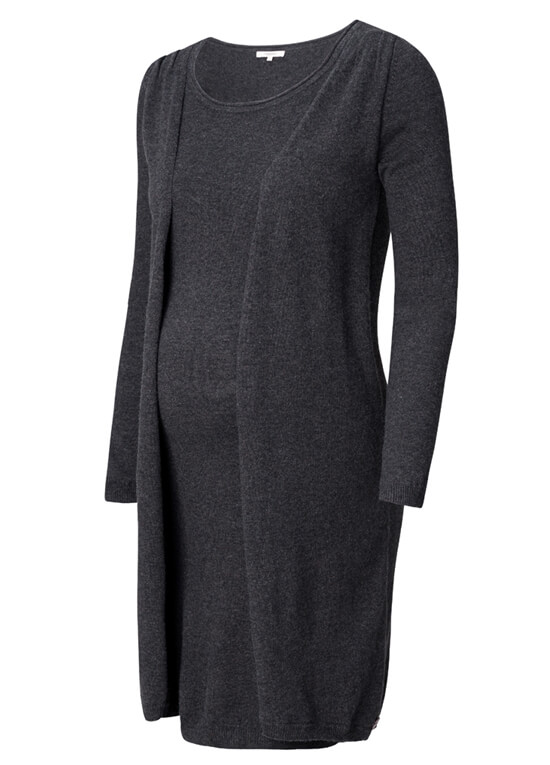 Haeli Grey Knit Maternity Dress w Attached Cardigan by Noppies