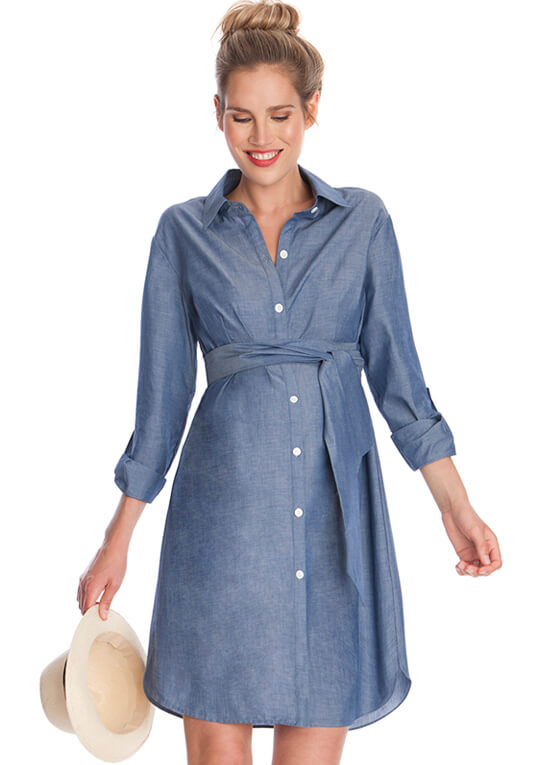 Abalina Chambray Maternity Shirt Dress by Seraphine 