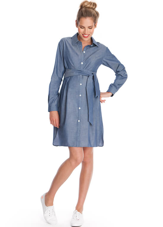 Abalina Chambray Maternity Shirt Dress by Seraphine 