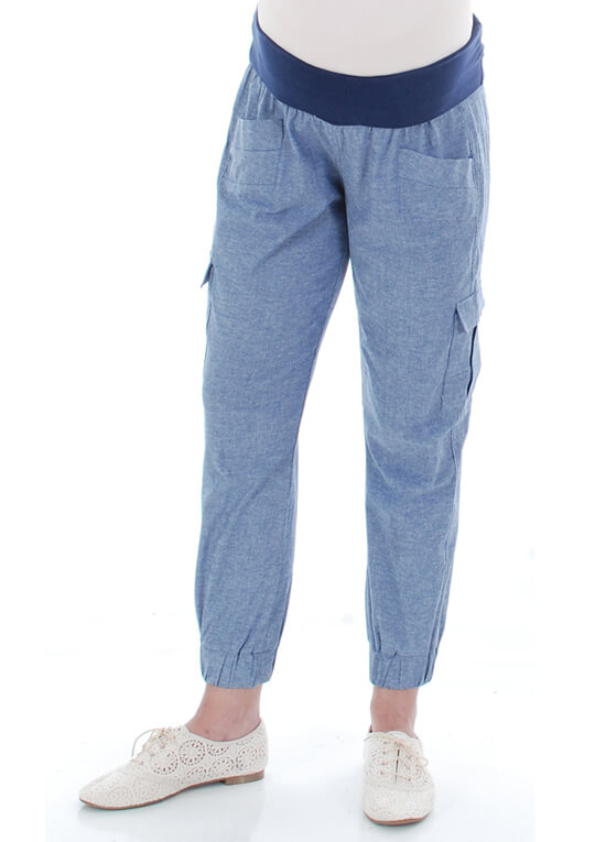 Margo Chambray Maternity Cargo Pant by Everly Grey