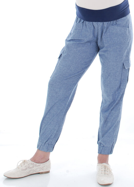 Margo Chambray Maternity Cargo Pant by Everly Grey