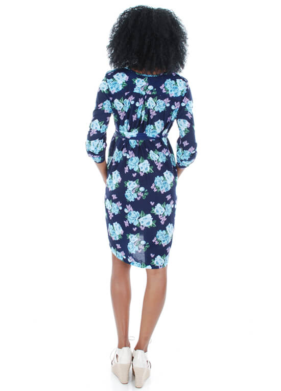 Hudson Maternity Tunic Dress in Navy Floral by Everly Grey