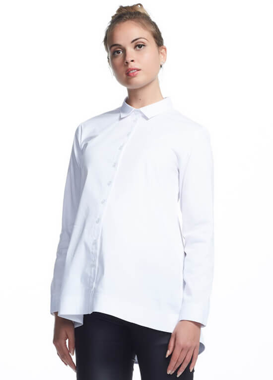 White long sleeve maternity shirt With casual camis and tunics to going out tops, our selection of maternity tops and shirts is exactly what you need to stay comfortable and stylish during your pregnancy.