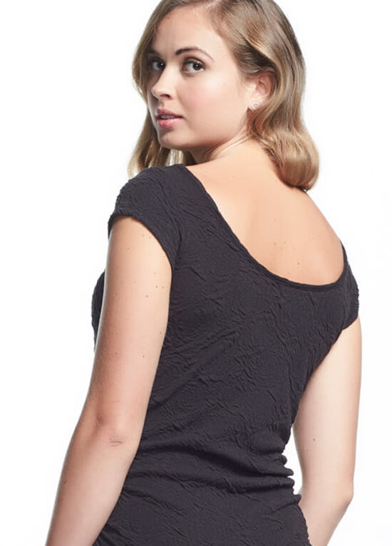 leo cap sleeve textured dress in black by soon maternity ades stock chart