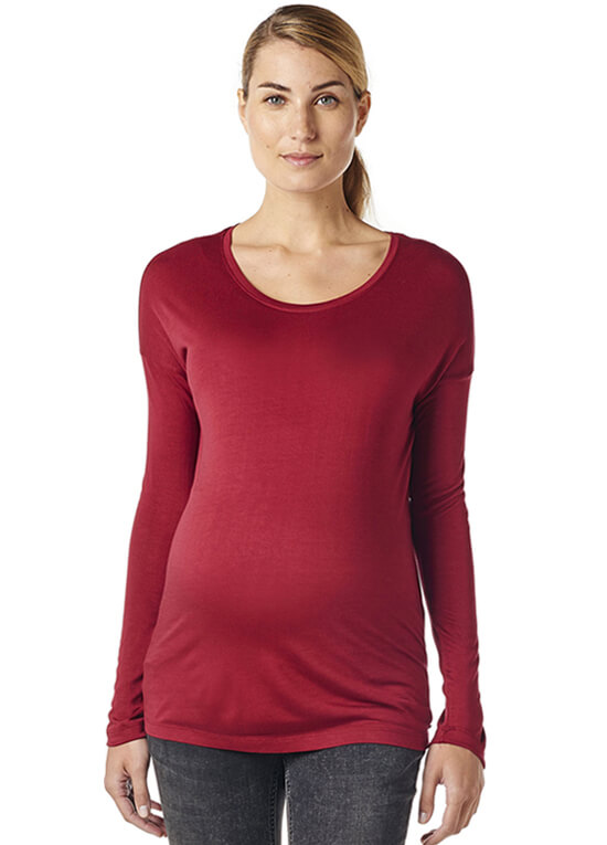 Jersey Long Sleeve Maternity Tee in Red by Esprit