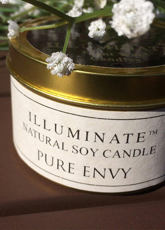 Soybased Candle in Tin w Pure Envy Fragrance by Illuminate