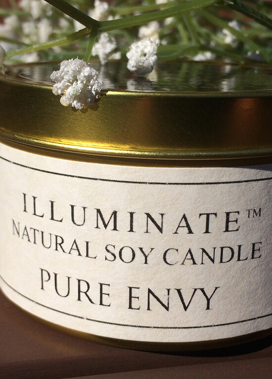 Soybased Candle in Tin w Pure Envy Fragrance by Illuminate