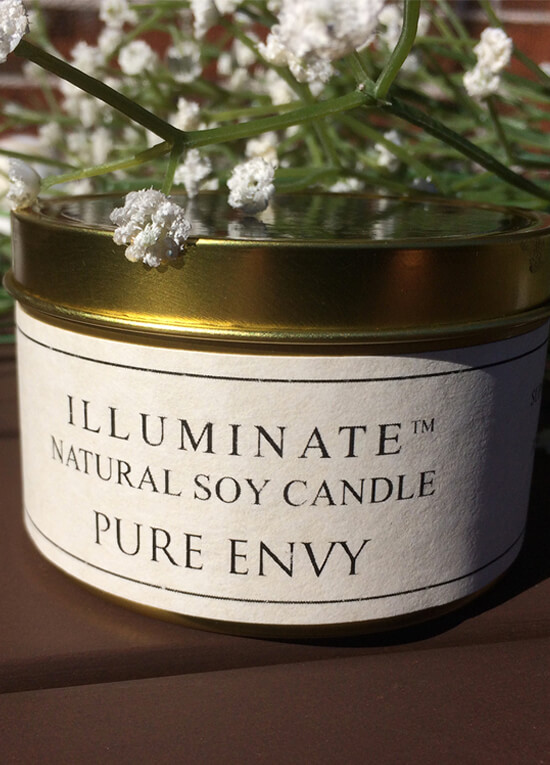 Soybased Candle in Tin w Pure Envy Fragrance by Illuminate
