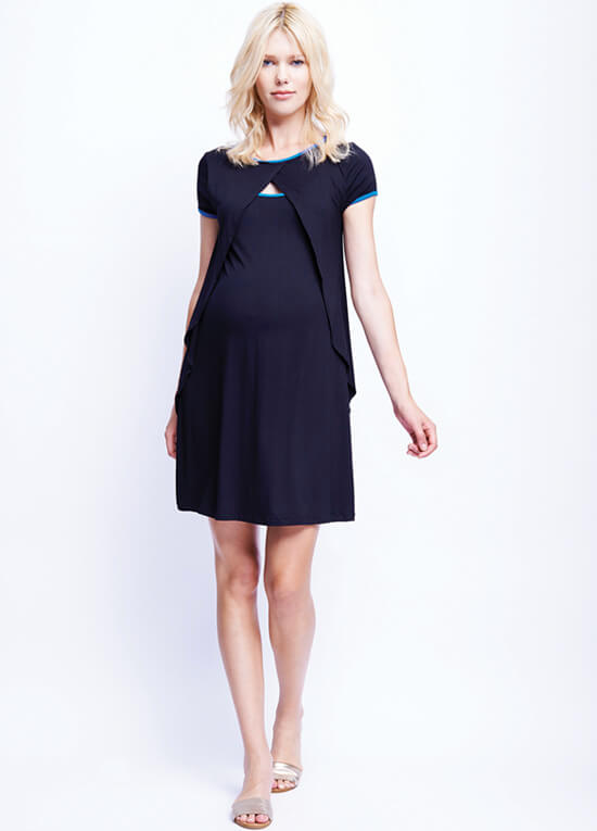 Cross Over Nursing Dress in Black/Royal by Maternal America 