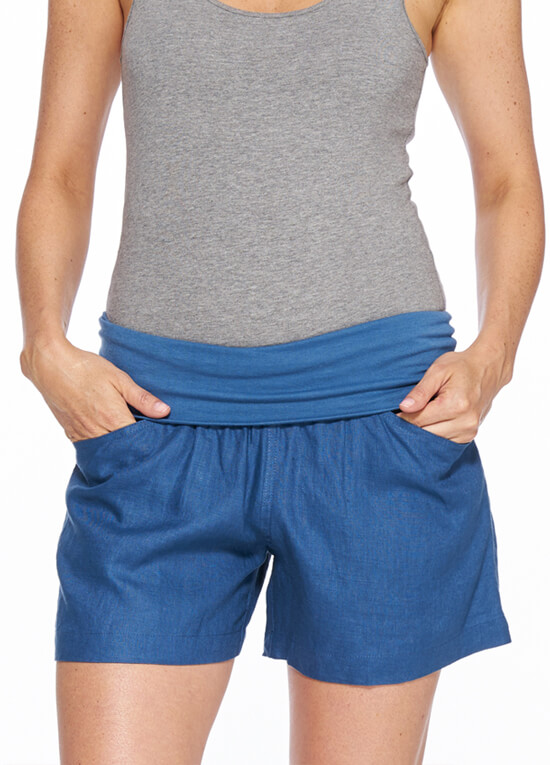 Panama Linen Maternity Shorts in Blue by Milky Way