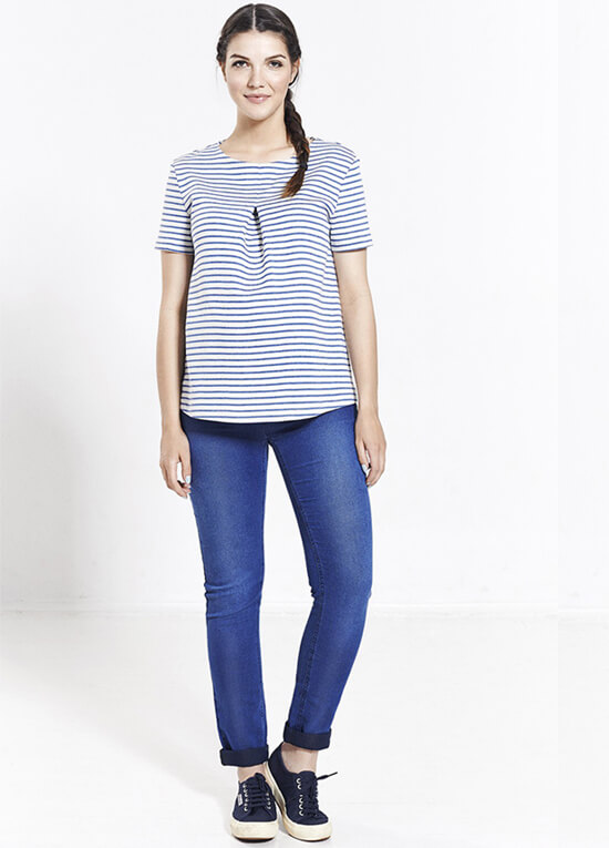 Striped Blue/White Maternity Blouse by Paula Janz