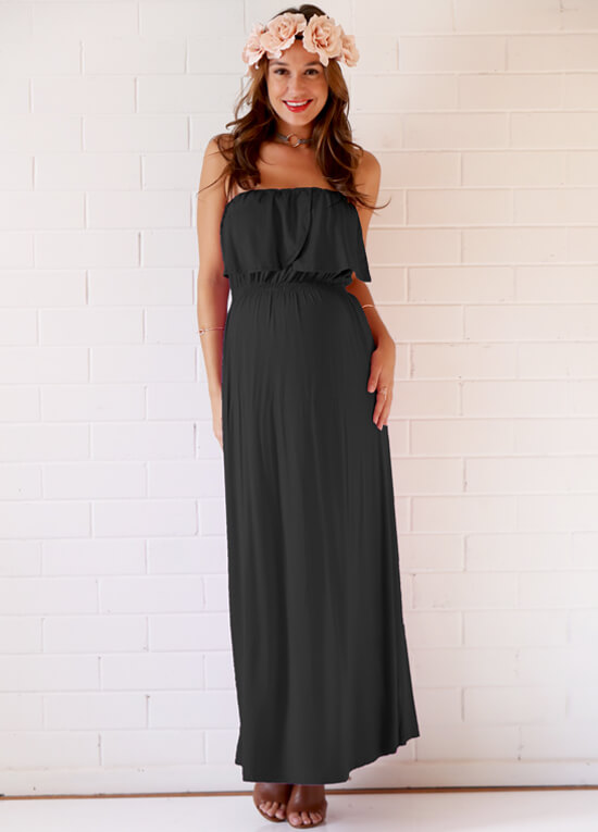 Gypsy Black Maternity & Nursing Maxi Gown by Trimester
