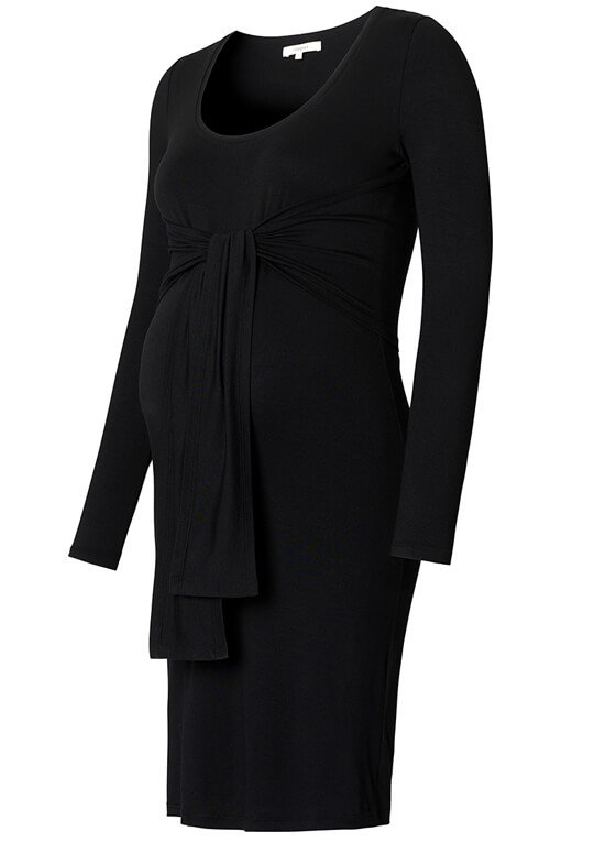 Linn Long Sleeve Tie Maternity Dress in Black by Noppies