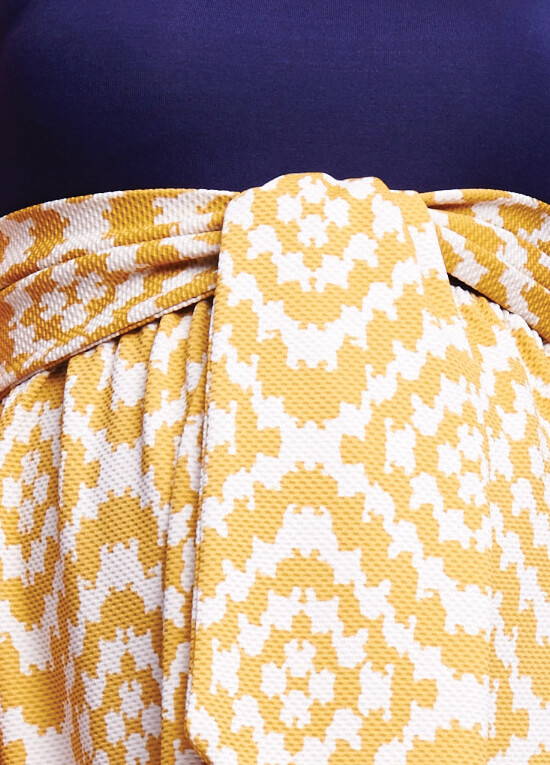 Scoop Front Tie Maternity Dress in Mustard Tapestry by Maternal America