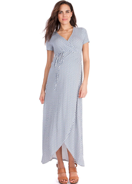 Gigi Faux Wrap Maternity Maxi Dress in Sky Blue Print by Seraphine