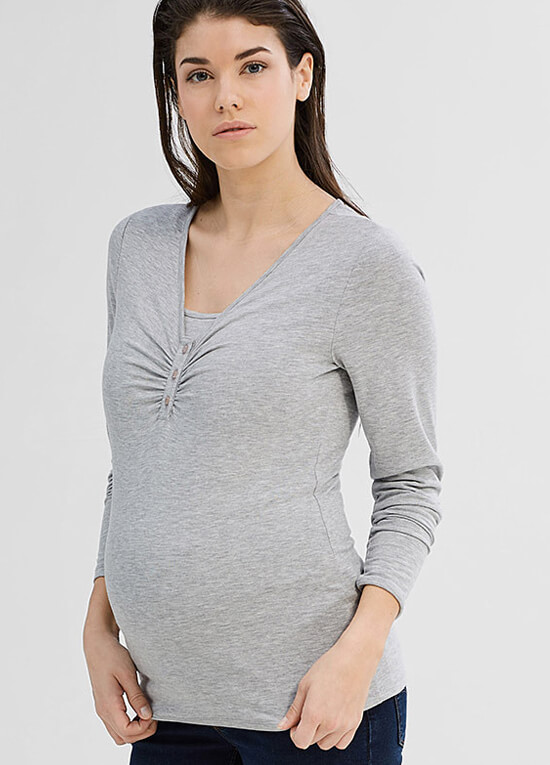 Button Front Maternity Nursing Top in Light Grey by Esprit