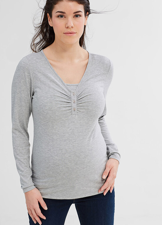 Button Front Maternity Nursing Top in Light Grey by Esprit