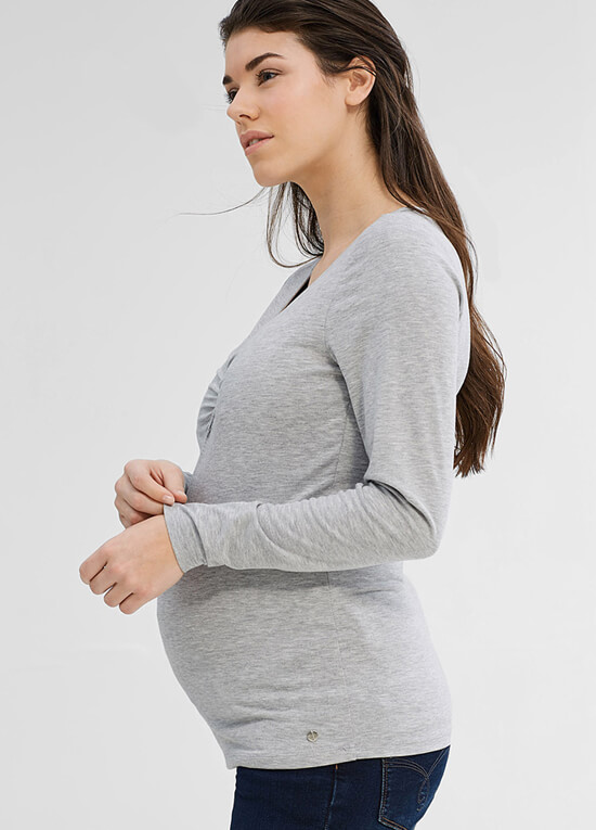 Button Front Maternity Nursing Top in Light Grey by Esprit