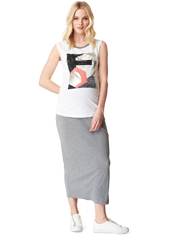 Grey Side Split Maxi Maternity Skirt by Supermom