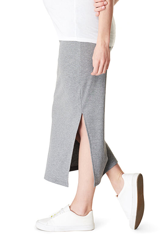 Grey Side Split Maxi Maternity Skirt by Supermom