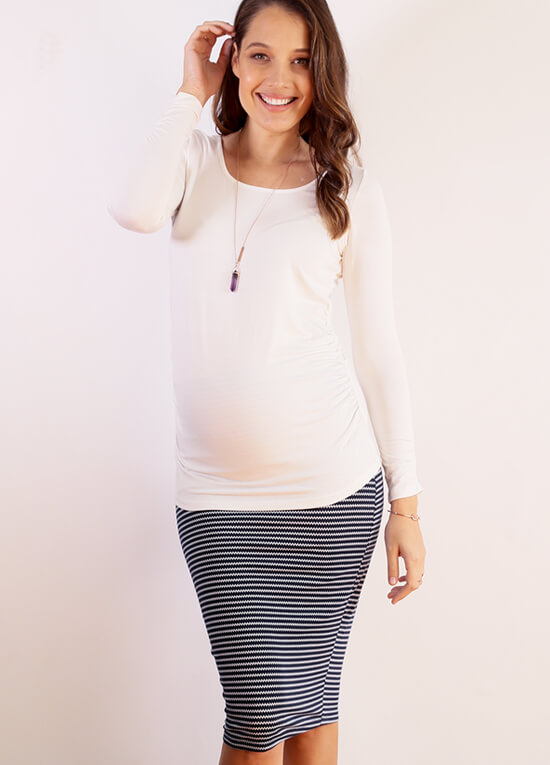 Charlotte Maternity Skirt in Navy Zigzag by Trimester Clothing