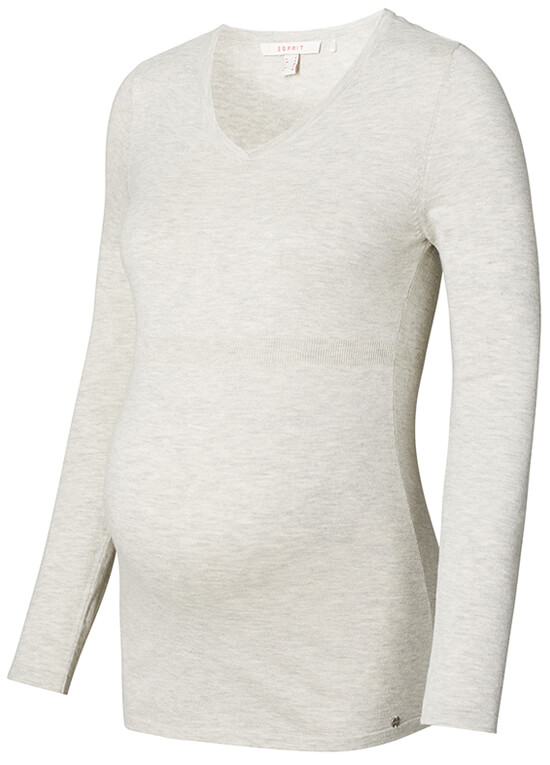 Fitted Cotton Knit Maternity Jumper in Pale Grey by Esprit