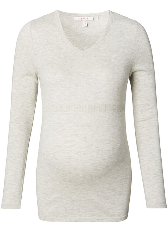 Fitted Cotton Knit Maternity Jumper in Pale Grey by Esprit