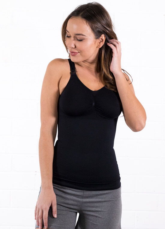 Postpartum Support Nursing Tank Top in Black by Preggers