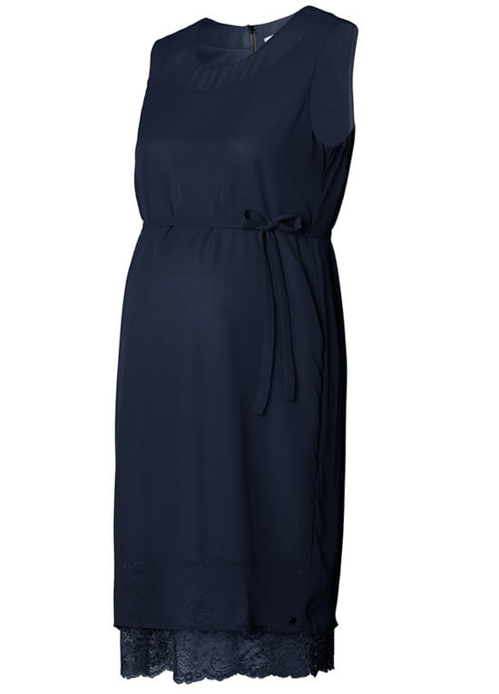Lace Hem Chiffon Maternity Dress in Night Blue by Esprit 