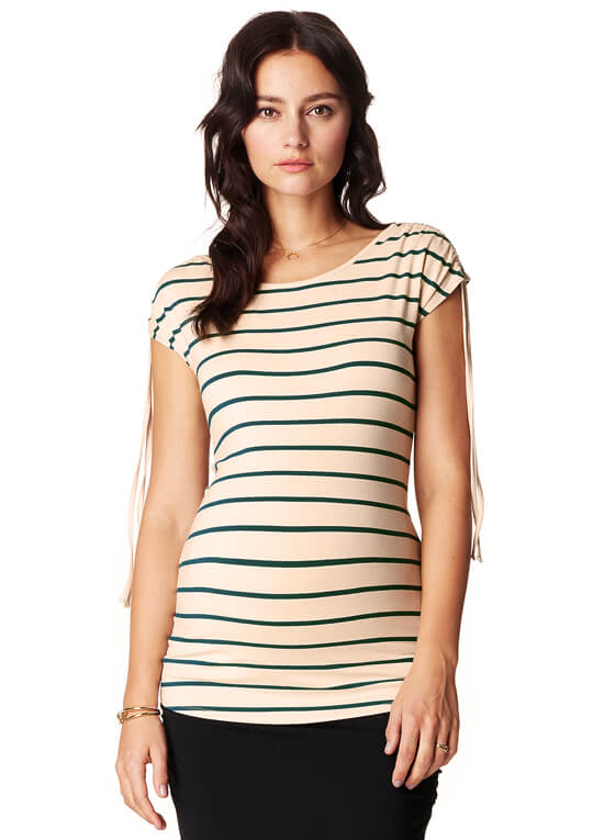 Leah Tie Sleeve Maternity Top in Green Stripes by Noppies