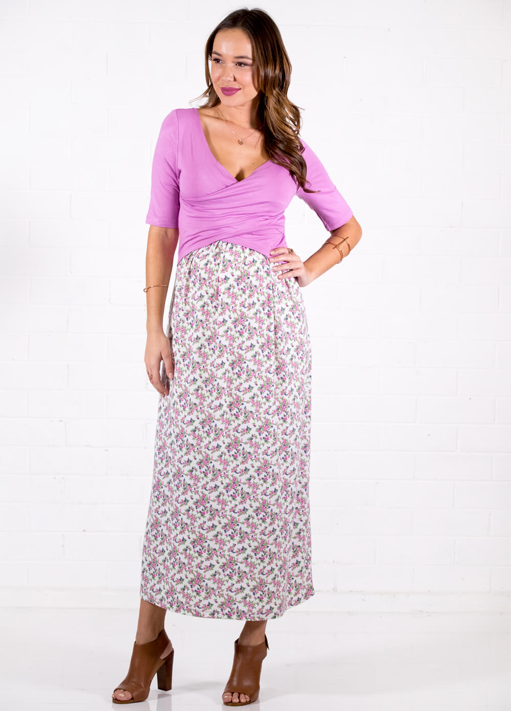 Tess Cross Over Maternity Nursing Maxi Dress by Trimester