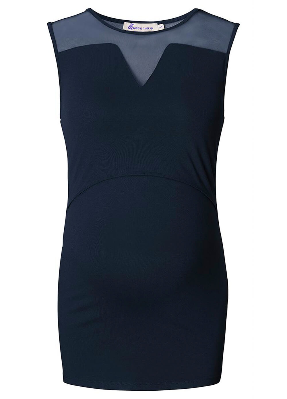 Sheer Panel Maternity & Nursing Top in Dark Blue by Queen mum