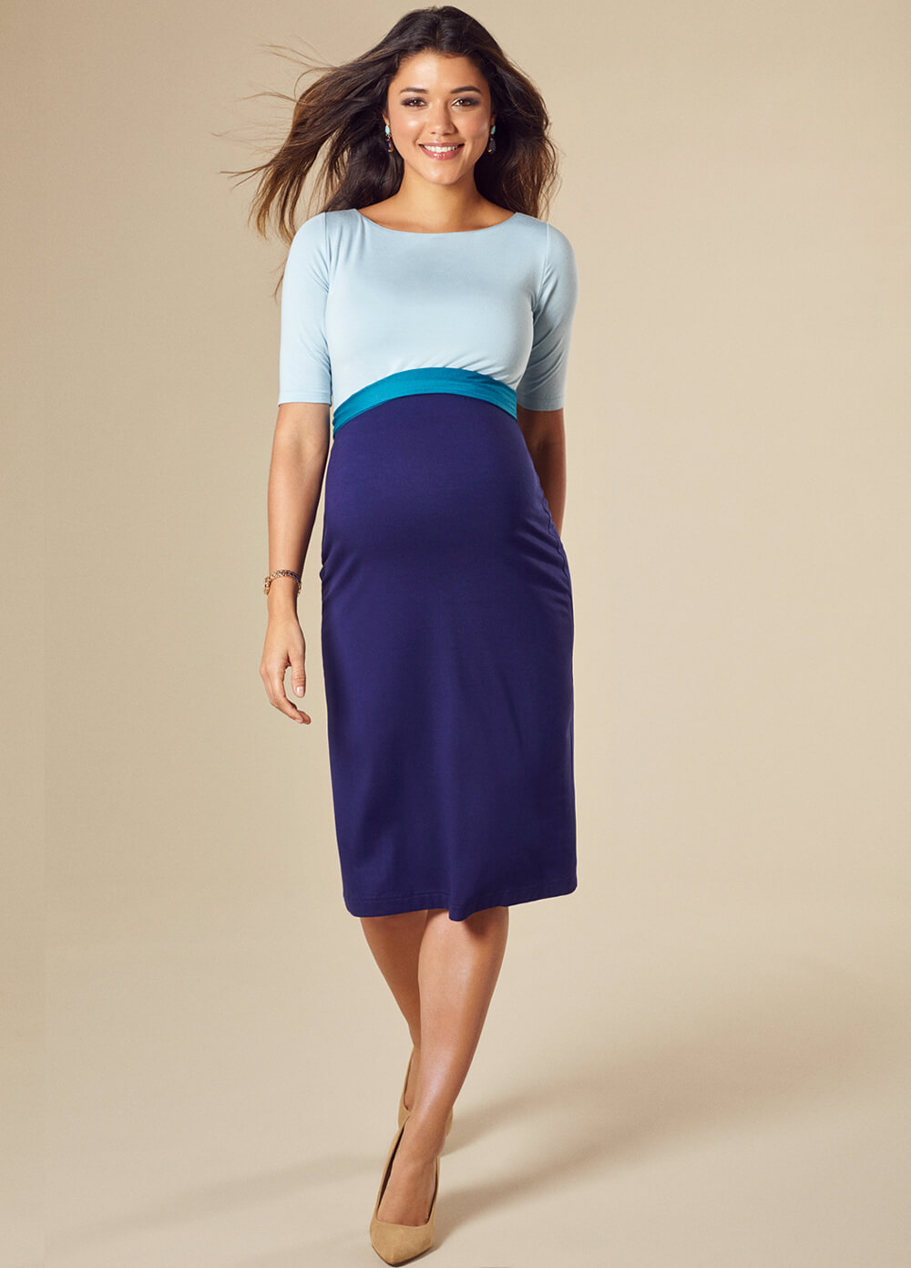 Anna Maternity Shift Dress in Celestial Blue by Tiffany Rose