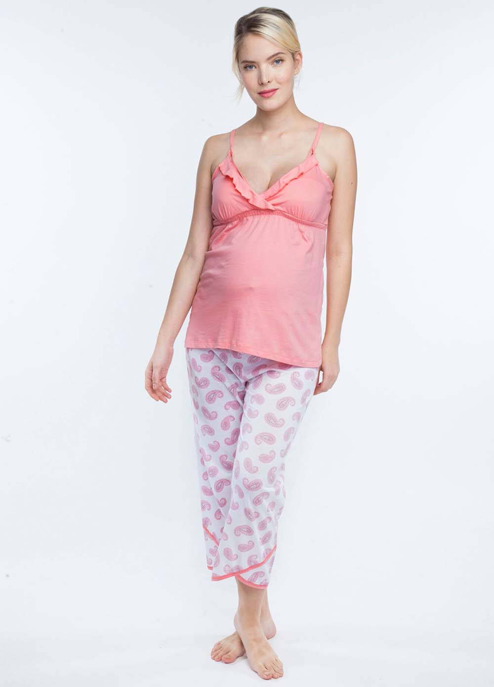 Coral Paisley Maternity Nursing Cami & Pant Set by Belabumbum