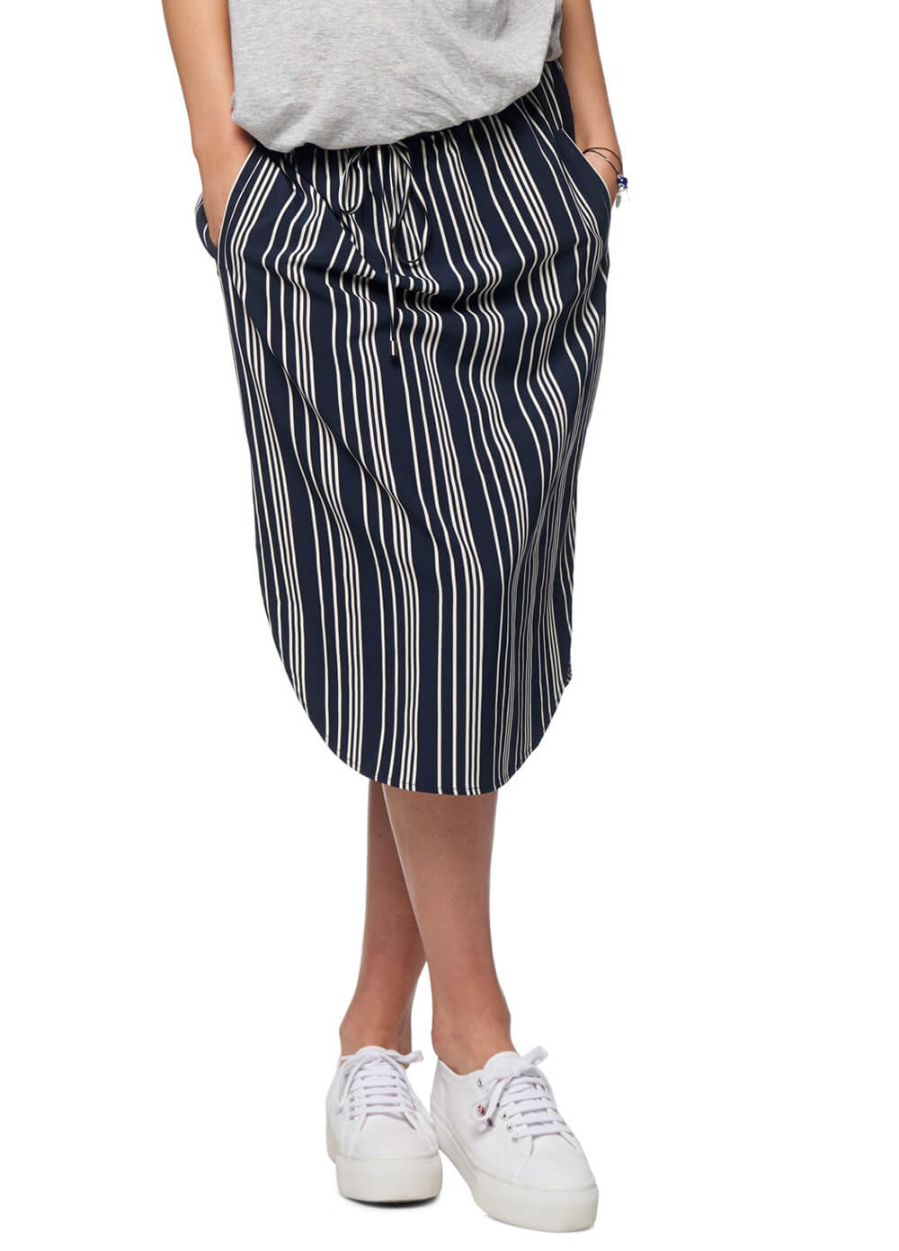 Mind Over Matter Maternity Skirt in Navy Stripes by Bae The Label