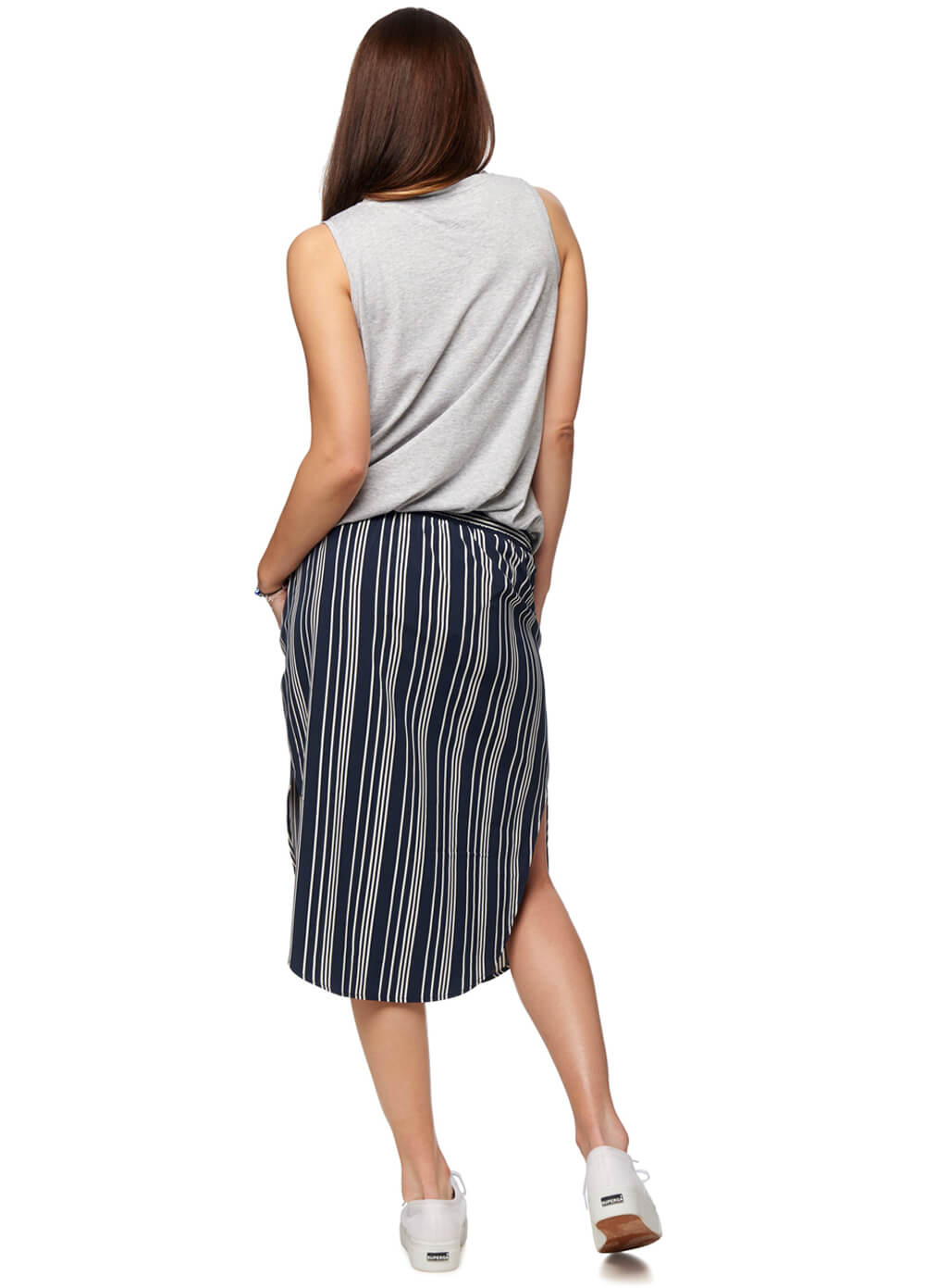 Mind Over Matter Maternity Skirt in Navy Stripes by Bae The Label