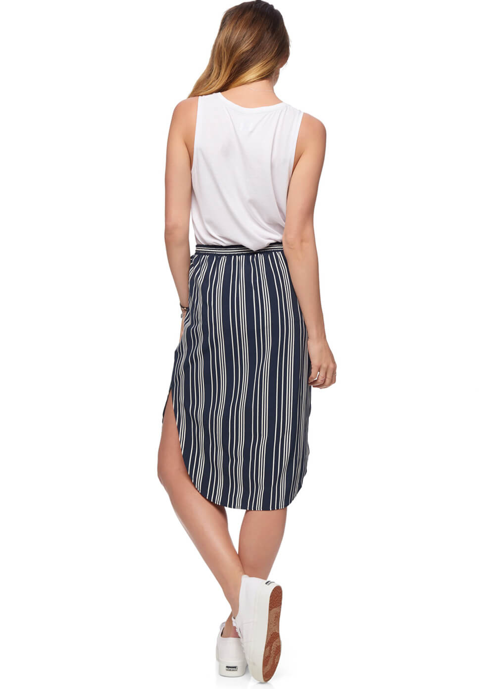 Mind Over Matter Maternity Skirt in Navy Stripes by Bae The Label