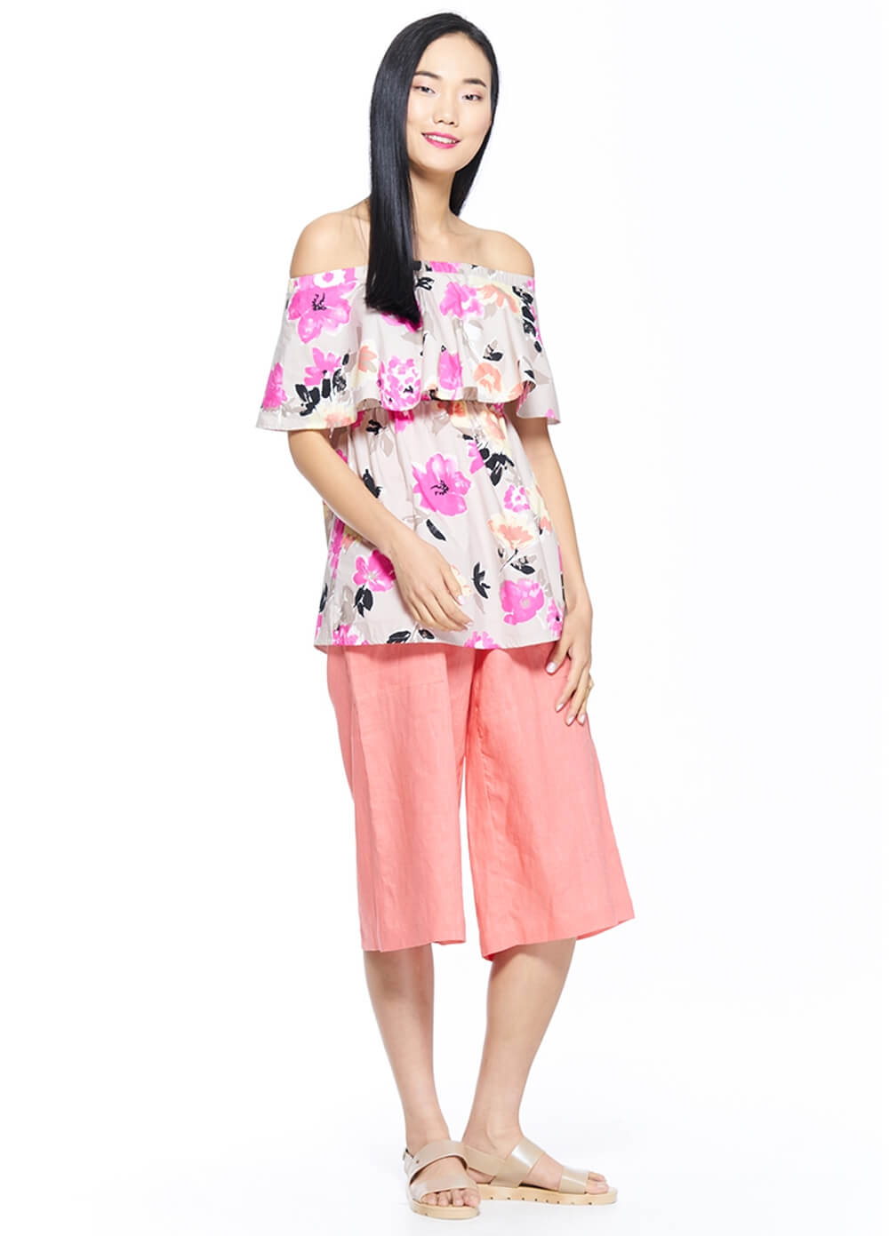 Peony Off Shoulder Nursing Top in Pink Floral by Milky Way 