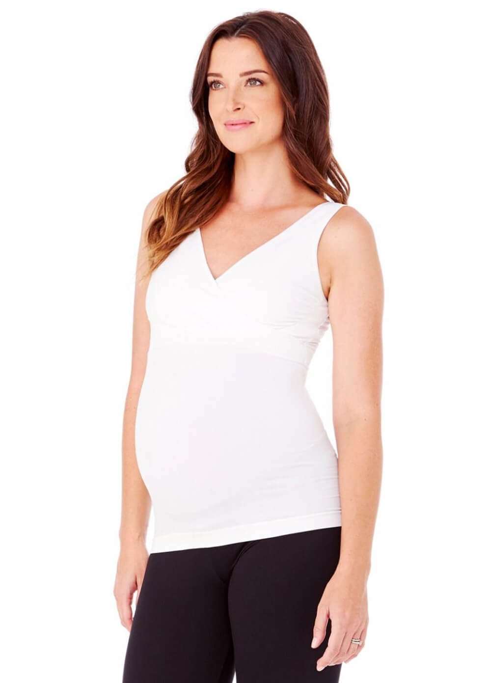 White Seamless Crossover Maternity Nursing Tank by Ingrid & Isabel