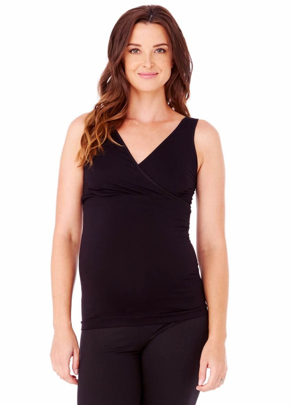 Black Seamless Crossover Maternity Nursing Tank by Ingrid & Isabel