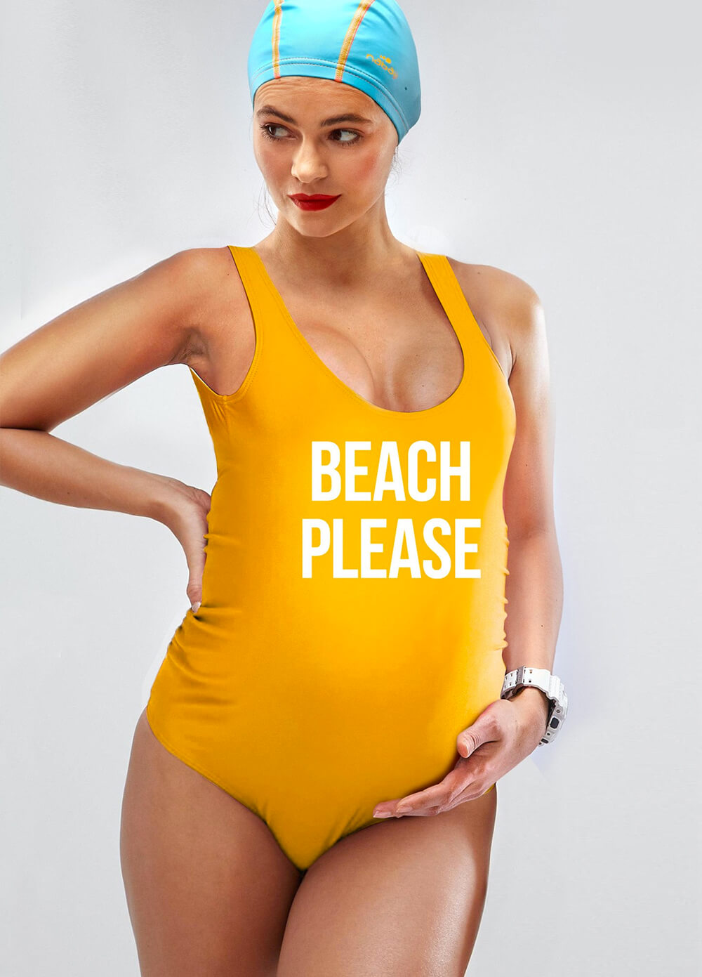 Beach Please Maternity One Piece Swimsuit in Orange by Mamagama