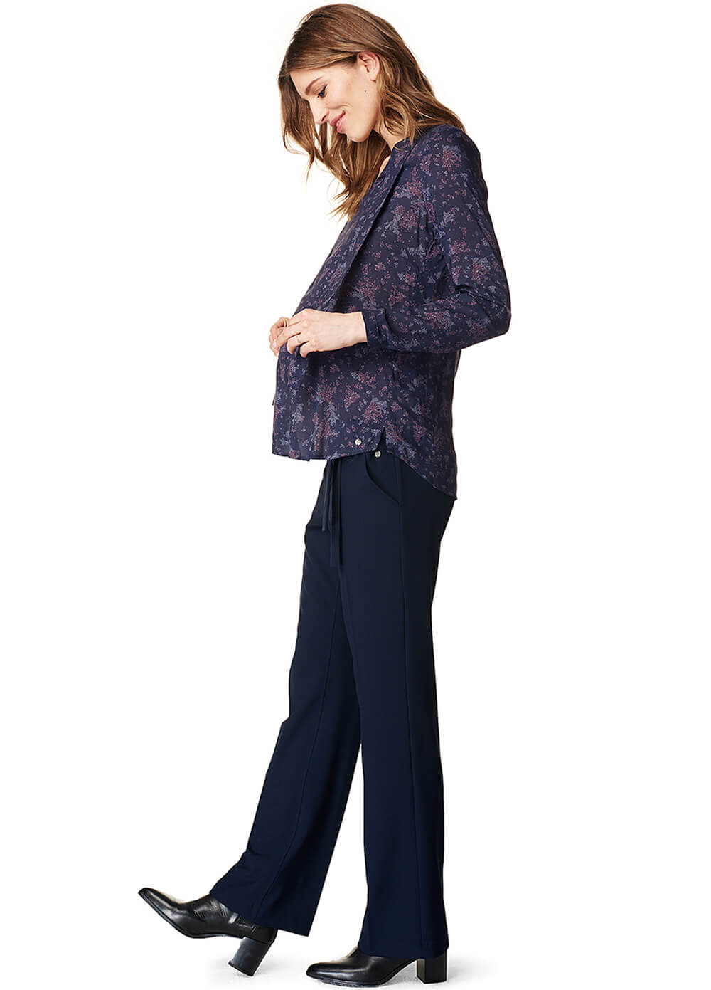 Belted Navy Straight Leg Maternity Trousers by Esprit